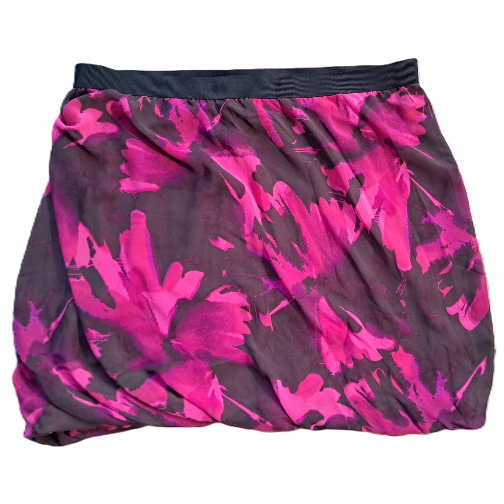 Ann Taylor Loft Y2K Pink Floral Bubble Hem Mini Skirt Elastic Waist‎ Size L NWT